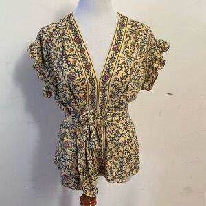 Max Studio yellow blouse with floral print Sz S